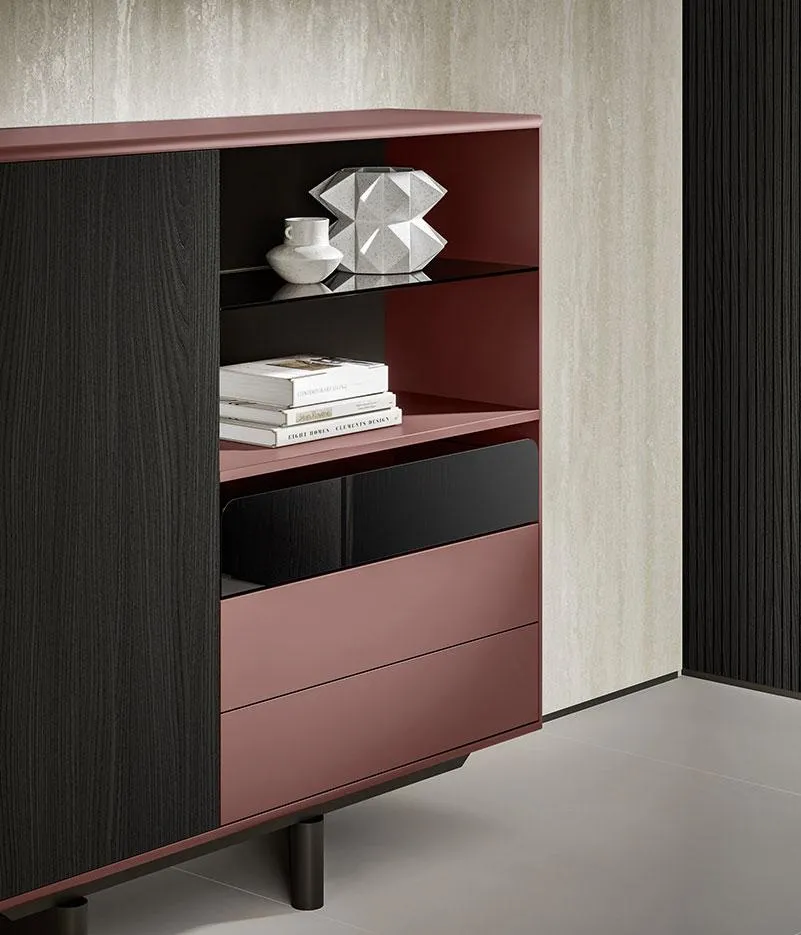 Contenitore alto Radim MobilGam in legno scuro con interno rosso