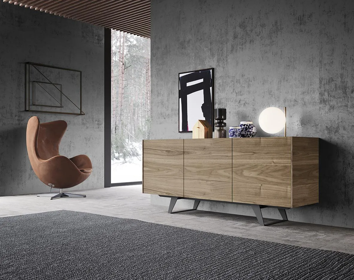 Madia Joy MobilGam in legno con piedi obliqui e poltrona cognac