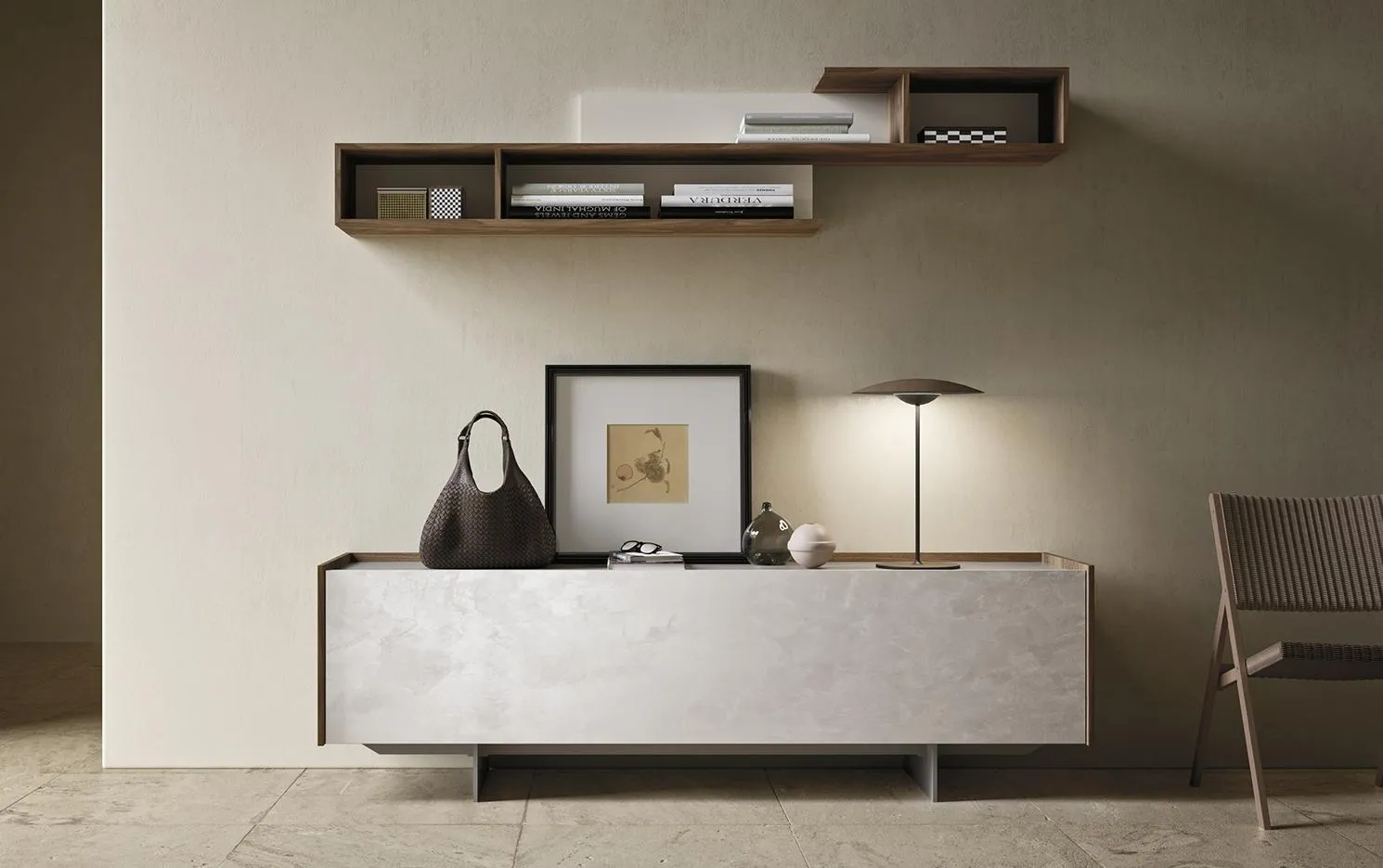 Madia Slim MobilGam chiara con pensili in legno