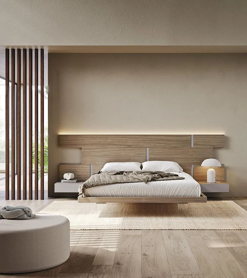 Divisorio Pareo MobilGam accanto a un letto sospeso con luce