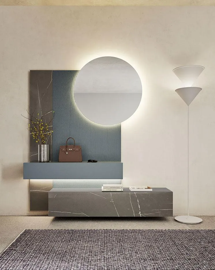 Composizione Horizon 1008 MobilGam con specchio tondo illuminato