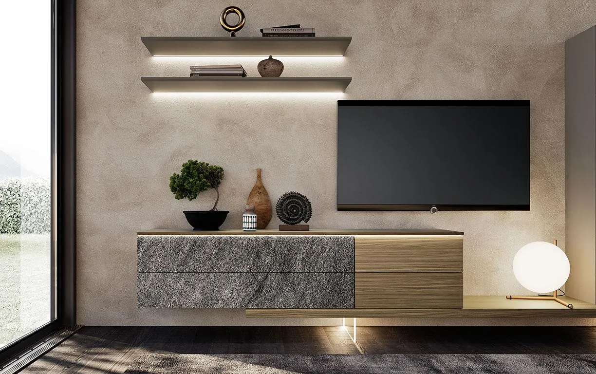 Mensole illuminate sopra la TV Horizon 1010 MobilGam