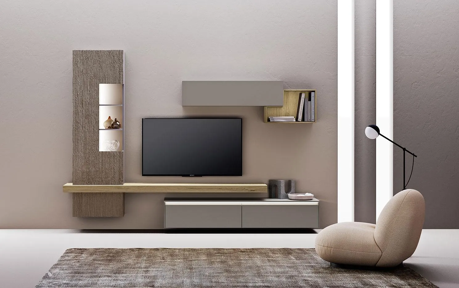 Parete soggiorno Horizon 1011 MobilGam con colonna e base sospesa