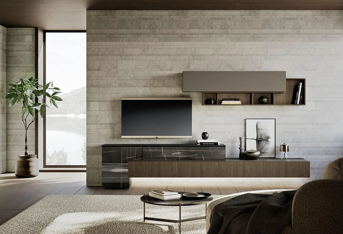 Soggiorno Horizon 1014 MobilGam con base a doghe in legno