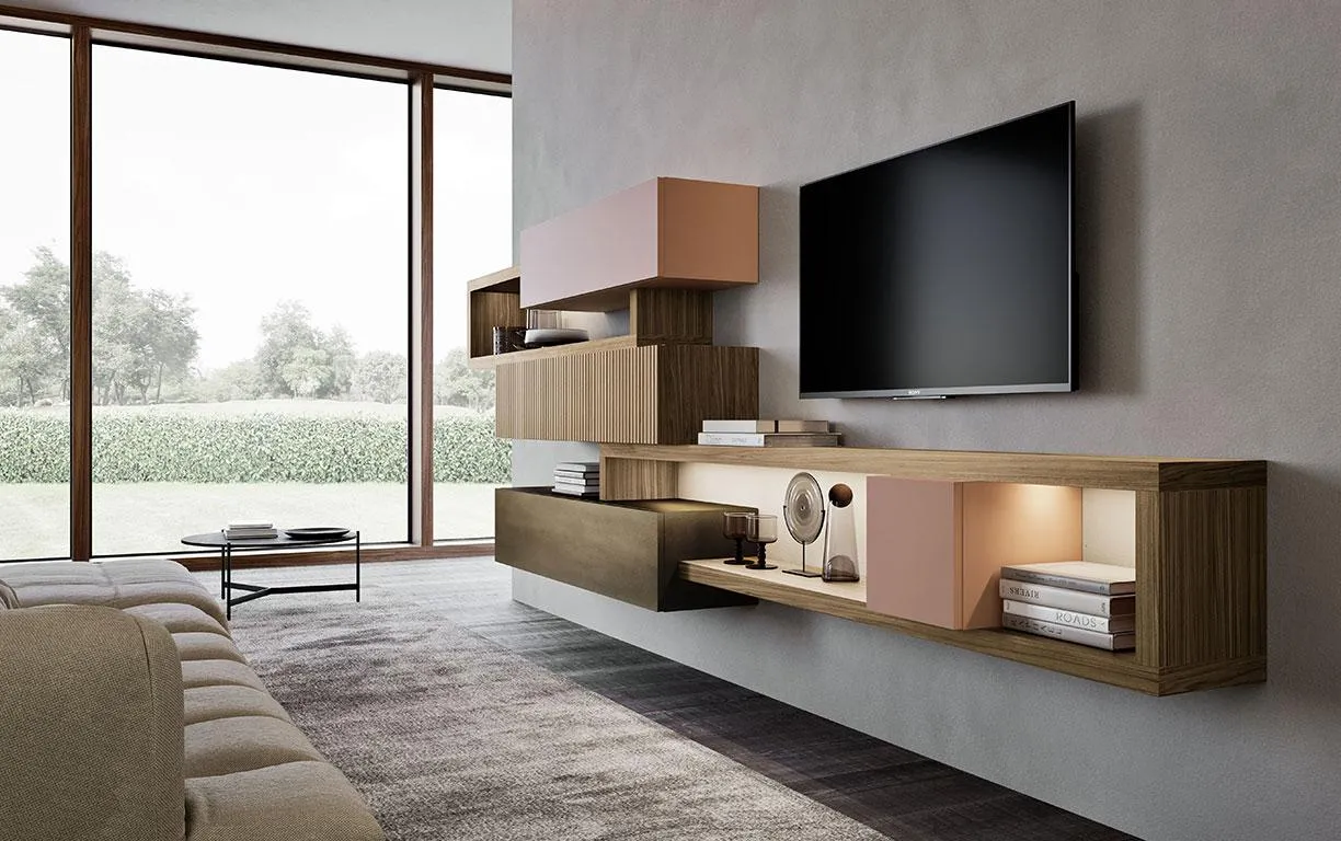 Zona TV con mensole illuminate Horizon 1021 MobilGam