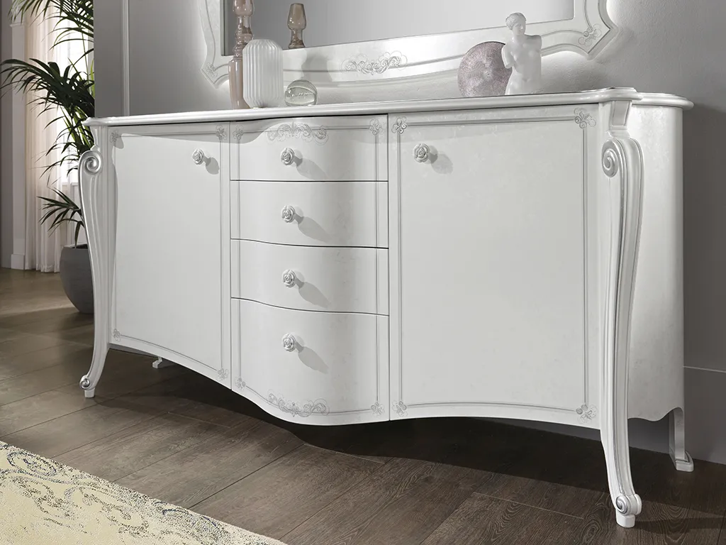 Credenza bombata Chanel Day Mobilificio AG con cassetti centrali e gambe a ricciolo
