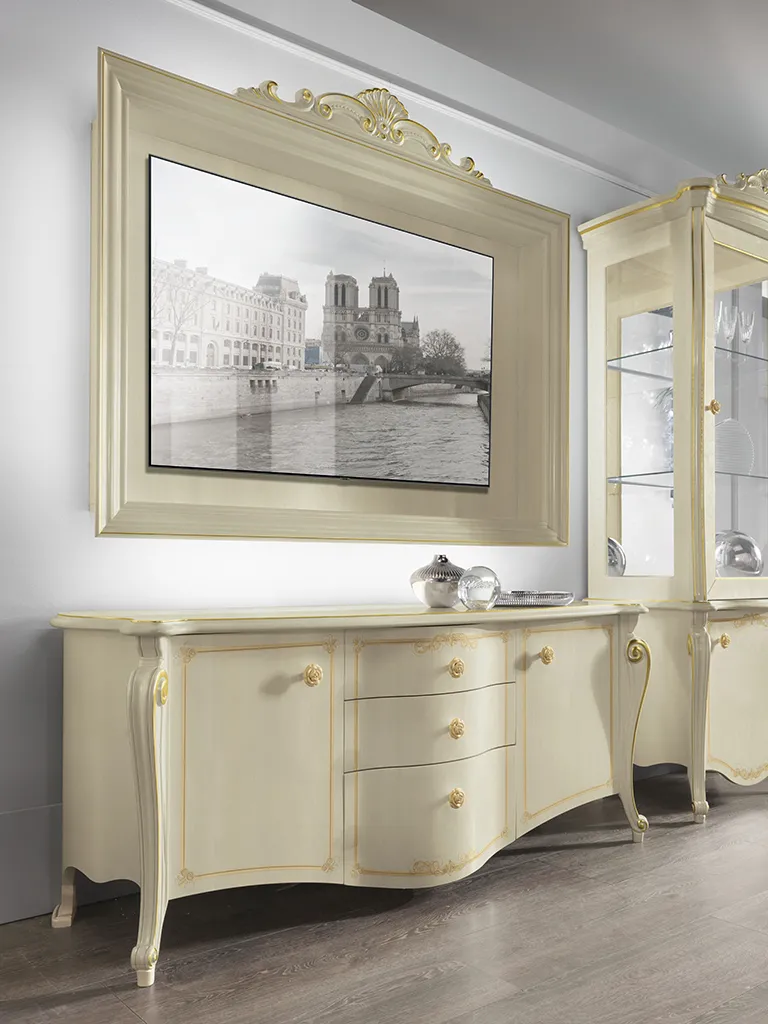 Porta TV Chanel Day C04 Mobilificio AG con cornice dal fregio dorato