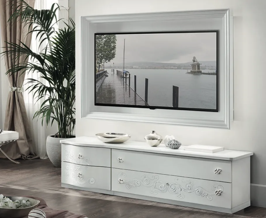 Porta TV Notredame Day D03 Mobilificio AG laccato bianco con cornice per lo schermo
