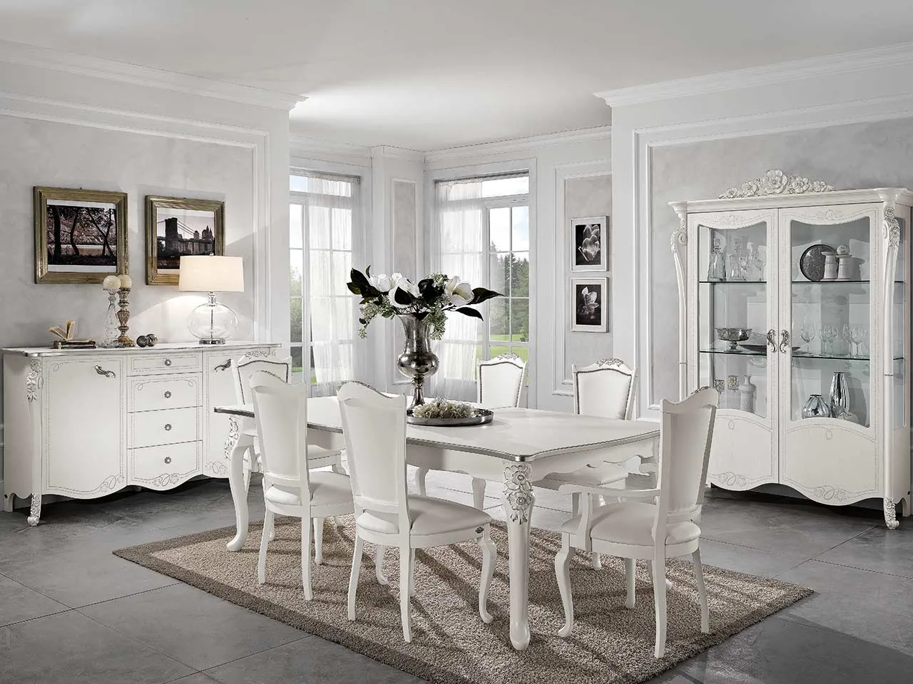 Sala da pranzo Viola Mobilpiù con credenza e tavolo rettangolare