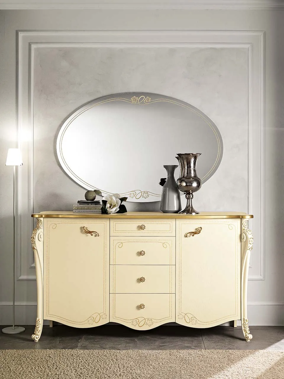 Credenza Viola Luxor Mobilpiù con cassetti e specchiera ovale