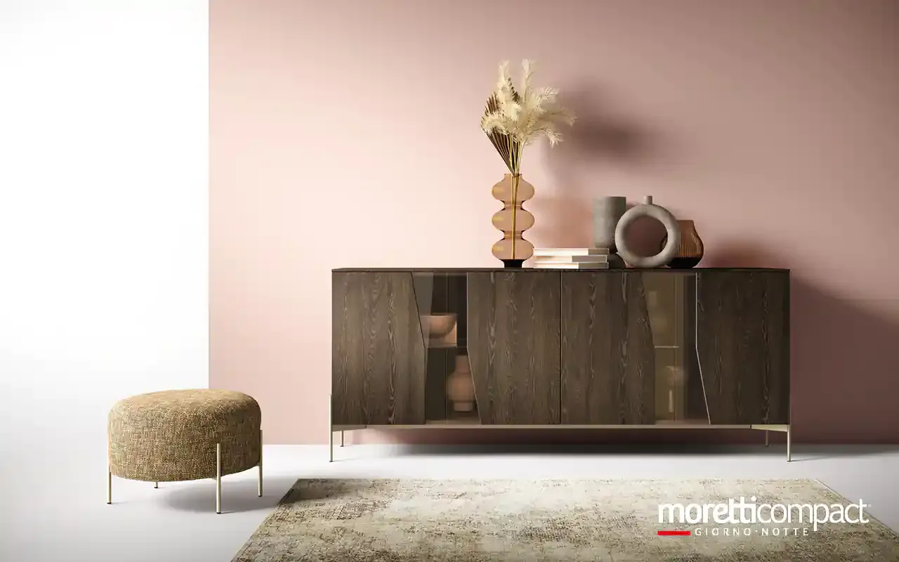 Madia Kosmos KM310 Moretti Compact in rovere scuro con vetro bronzo su piedini sottili