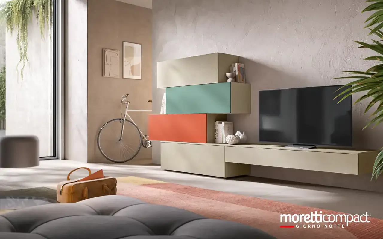 Soggiorno Kosmos KF109 Moretti Compact con blocco di contenitori argilla, salvia e corallo