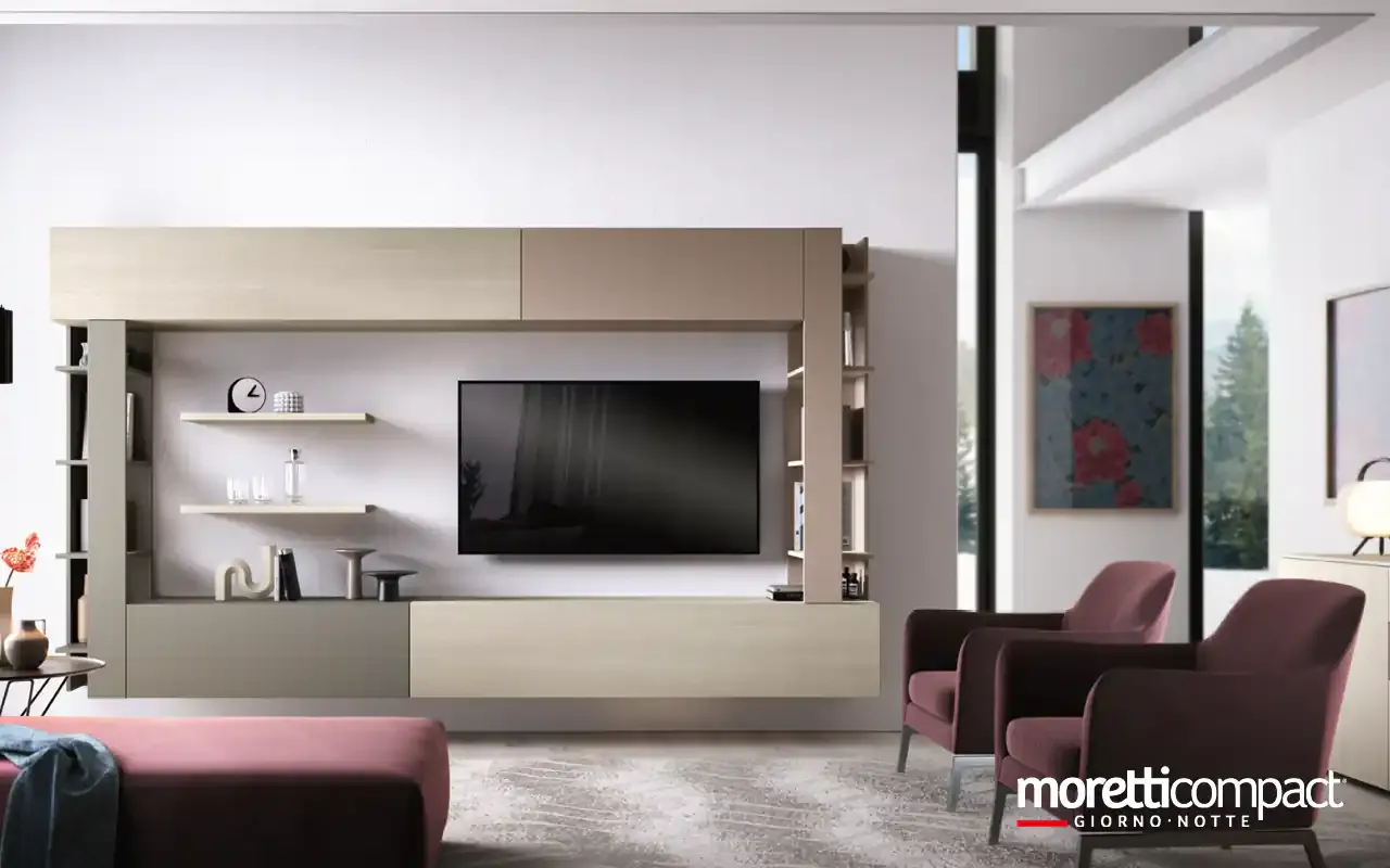 Soggiorno Kosmos KF112 Moretti Compact a portale con mensole interne attorno alla TV