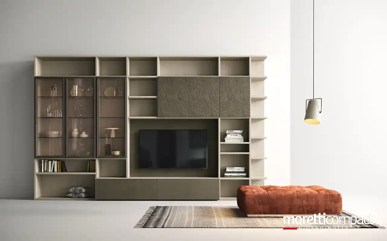 Libreria Kosmos KL206 Moretti Compact con vetrine, pannello in biomalta e vani a giorno