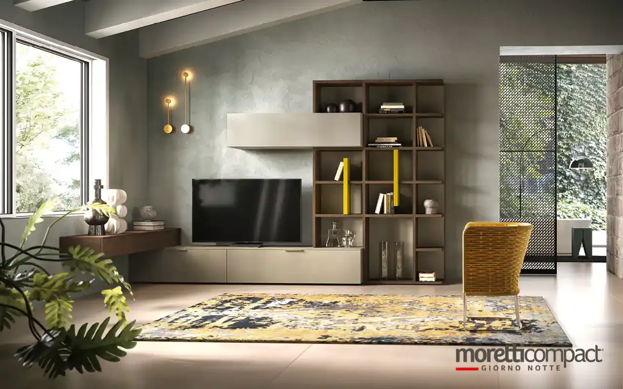 Libreria Kosmos KL217 Moretti Compact in rovere con elementi estraibili gialli
