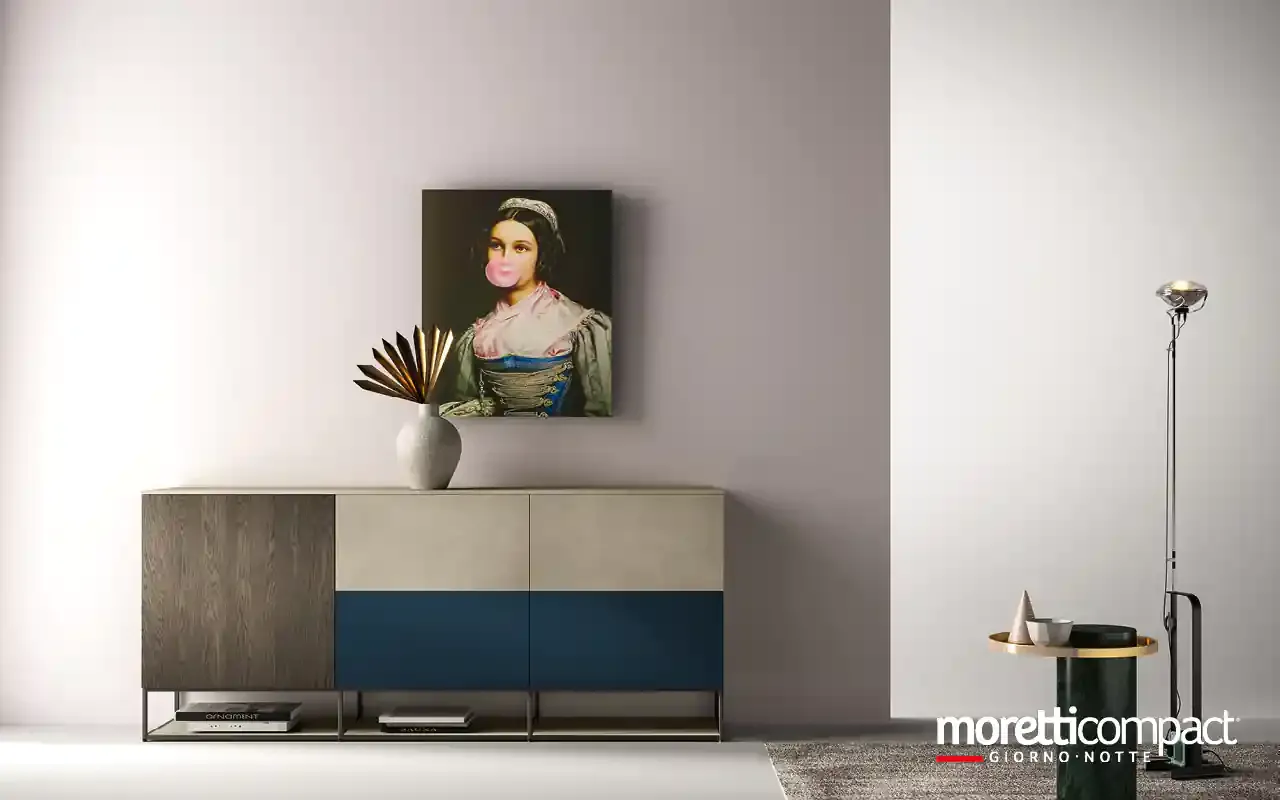 Madia Kosmos KM308 Moretti Compact in rovere e argilla con frontale blu su base metallica