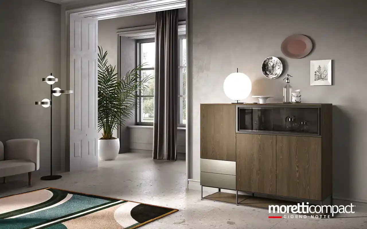 Madia alta Kosmos KM314 Moretti Compact in rovere con vetrina orizzontale in alto
