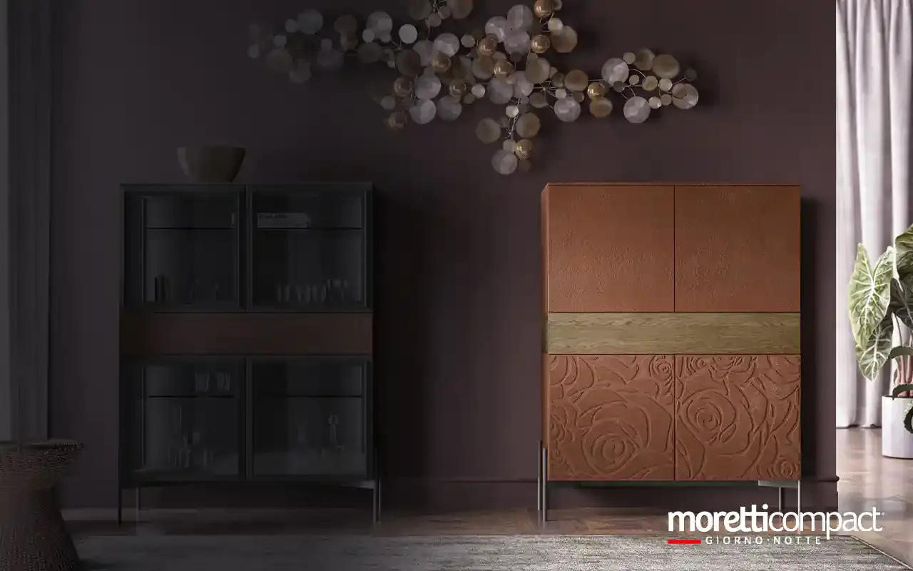 Madia alta Kosmos KM316 Moretti Compact color mattone con ante in biomalta a rilievo