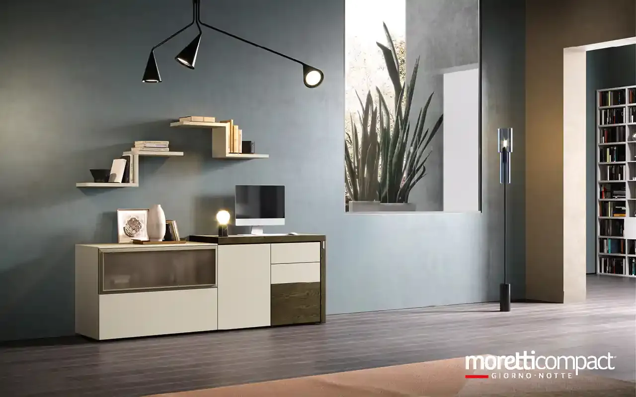 Madia Kosmos KM317 Moretti Compact con piano scorrevole usato come scrivania e mensole sopra