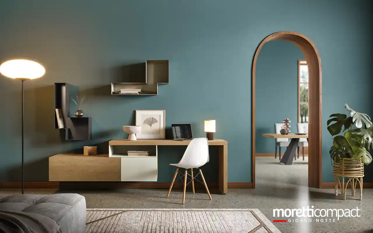 Madia Kosmos KM321 Moretti Compact con scrivania in rovere integrata e pensili
