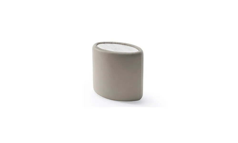 Comodino ovale Crono Rosini rivestito in tessuto grigio