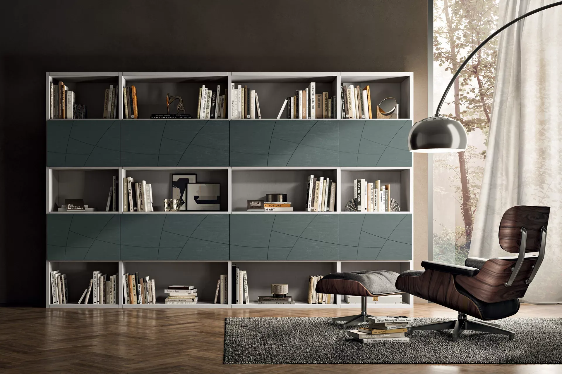 Libreria Lapis LP14 Spar in frassino bianco e grigio quarzo