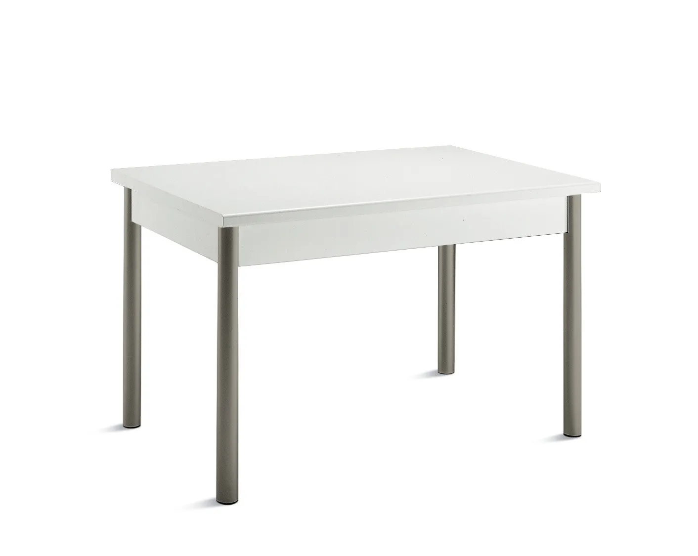 Tavolo Alis Scavolini su fondo bianco con piano bianco e gambe tonde in metallo