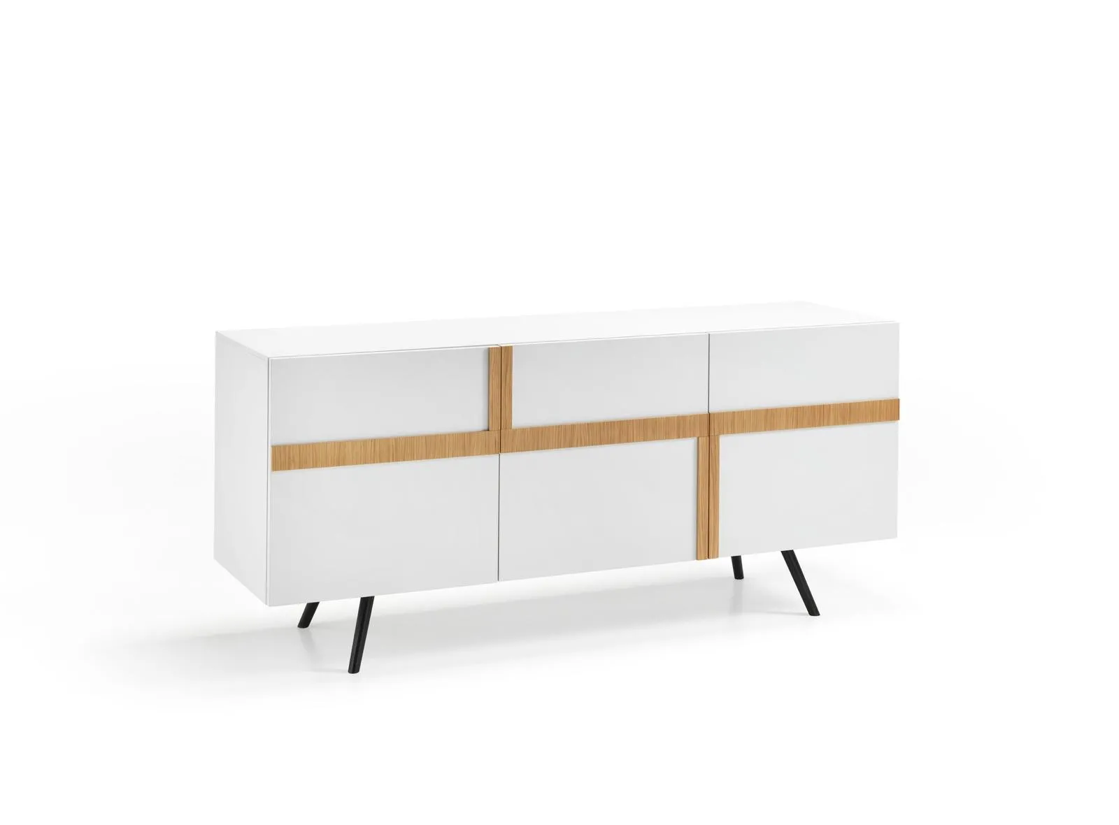 Madia Ginger Stones a tre ante con inserti in rovere su fondo bianco