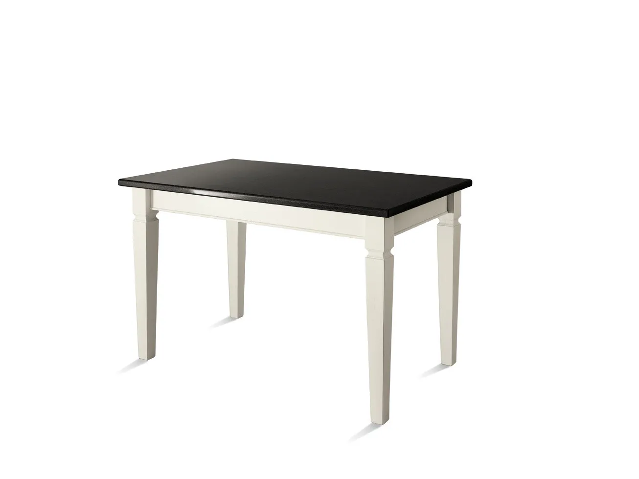 Tavolo Belvedere Scavolini su fondo bianco, con gambe sagomate bianche e piano nero