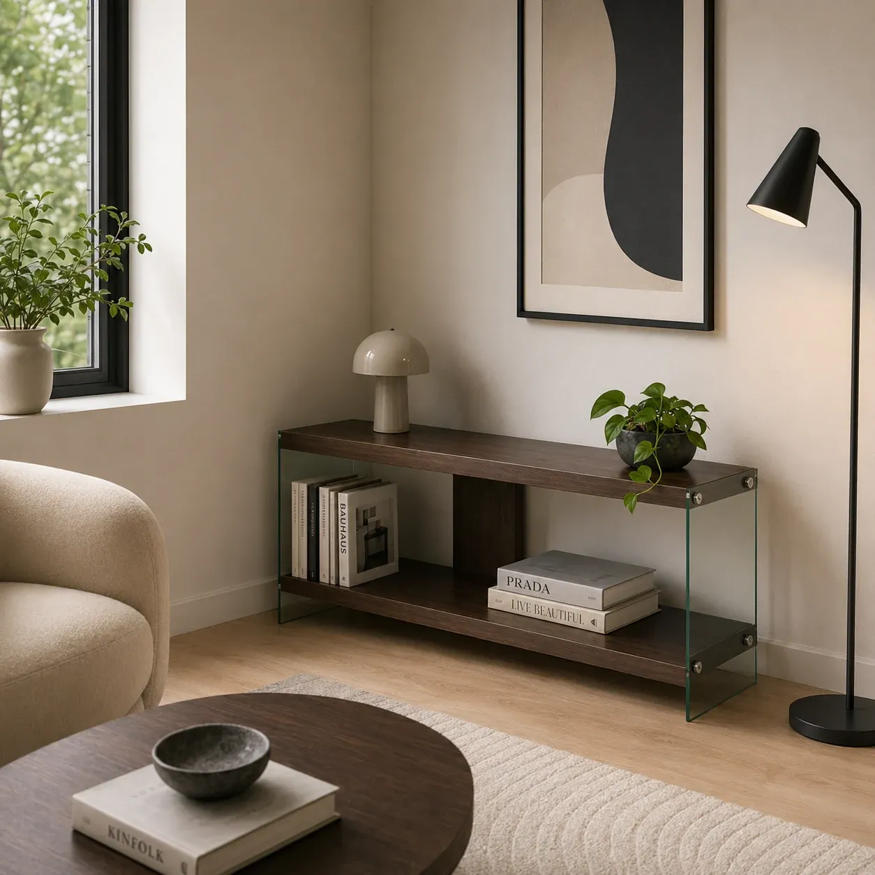 Porta TV Nancy Dark Wood Tomasucci in finitura noce scuro con vetro trasparente
