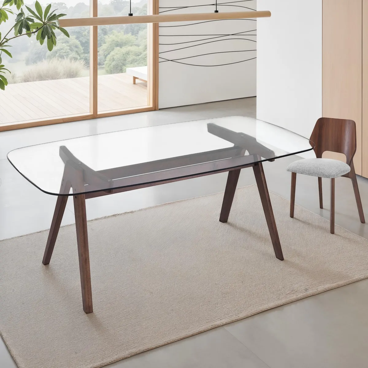 Tavolo scrivania Easel Tomasucci in vetro e noce scuro con una sedia