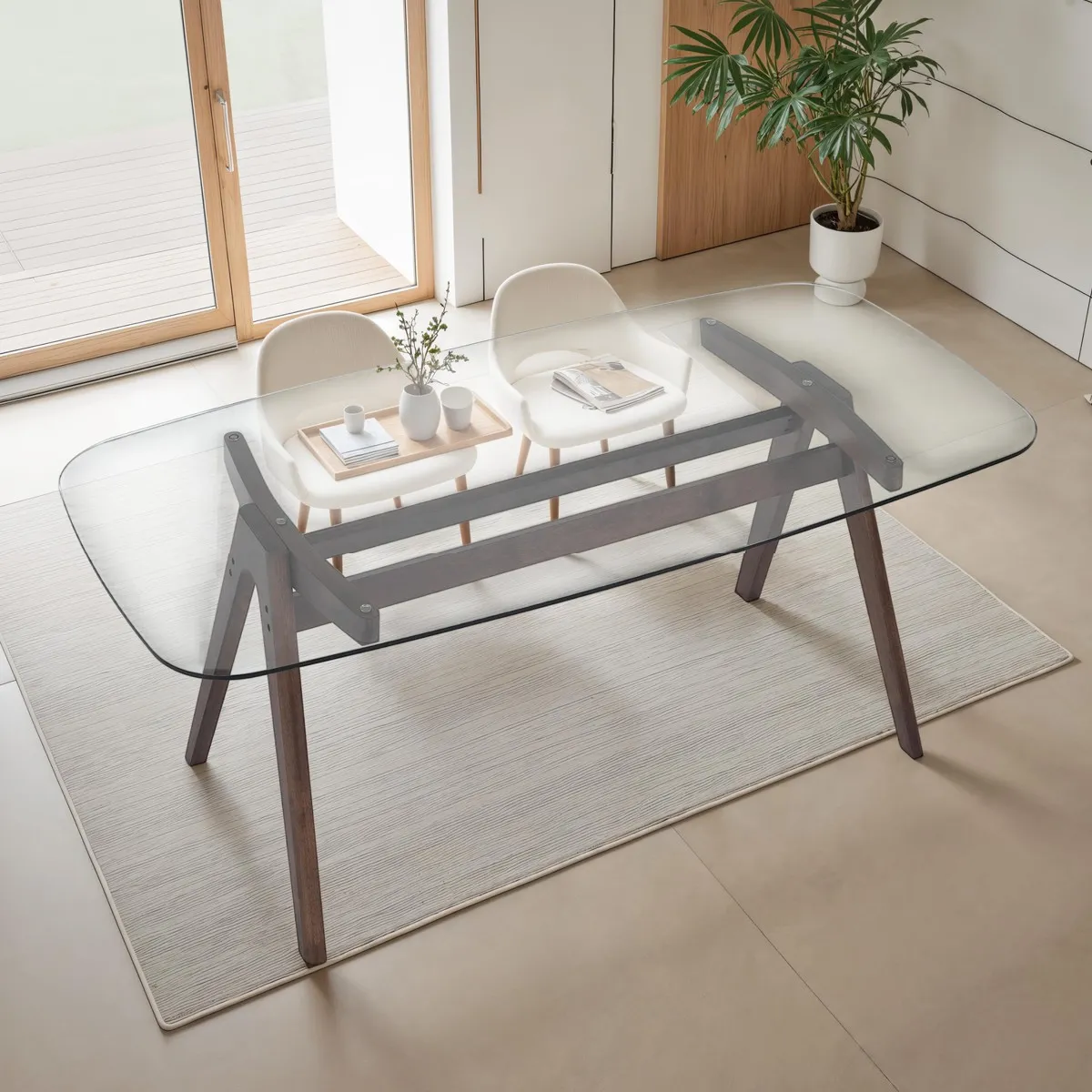 Tavolo Easel Tomasucci visto dall'alto con piano in vetro trasparente