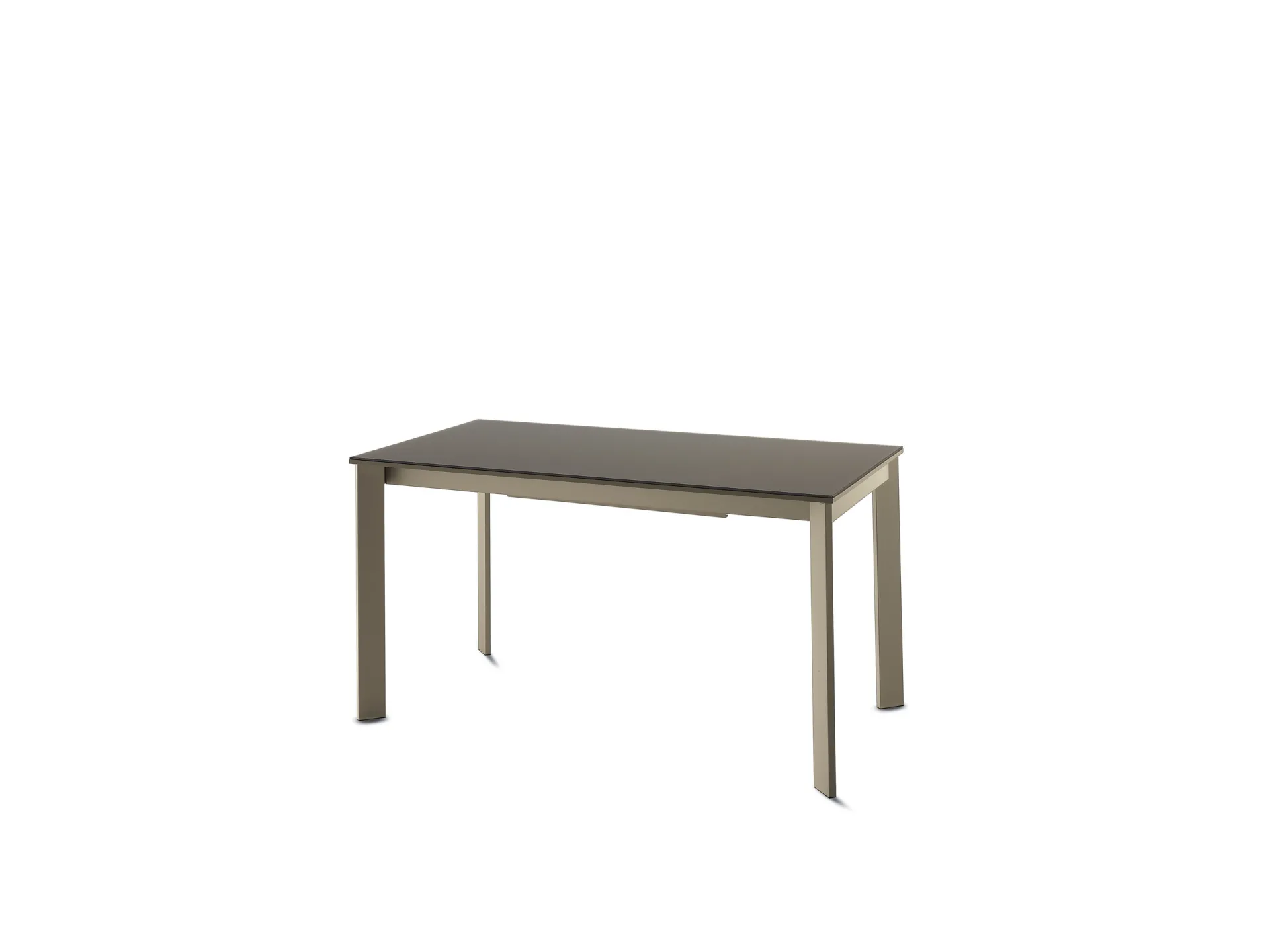 Tavolo Desko Scavolini su fondo bianco, con struttura tortora e una gamba inclinata