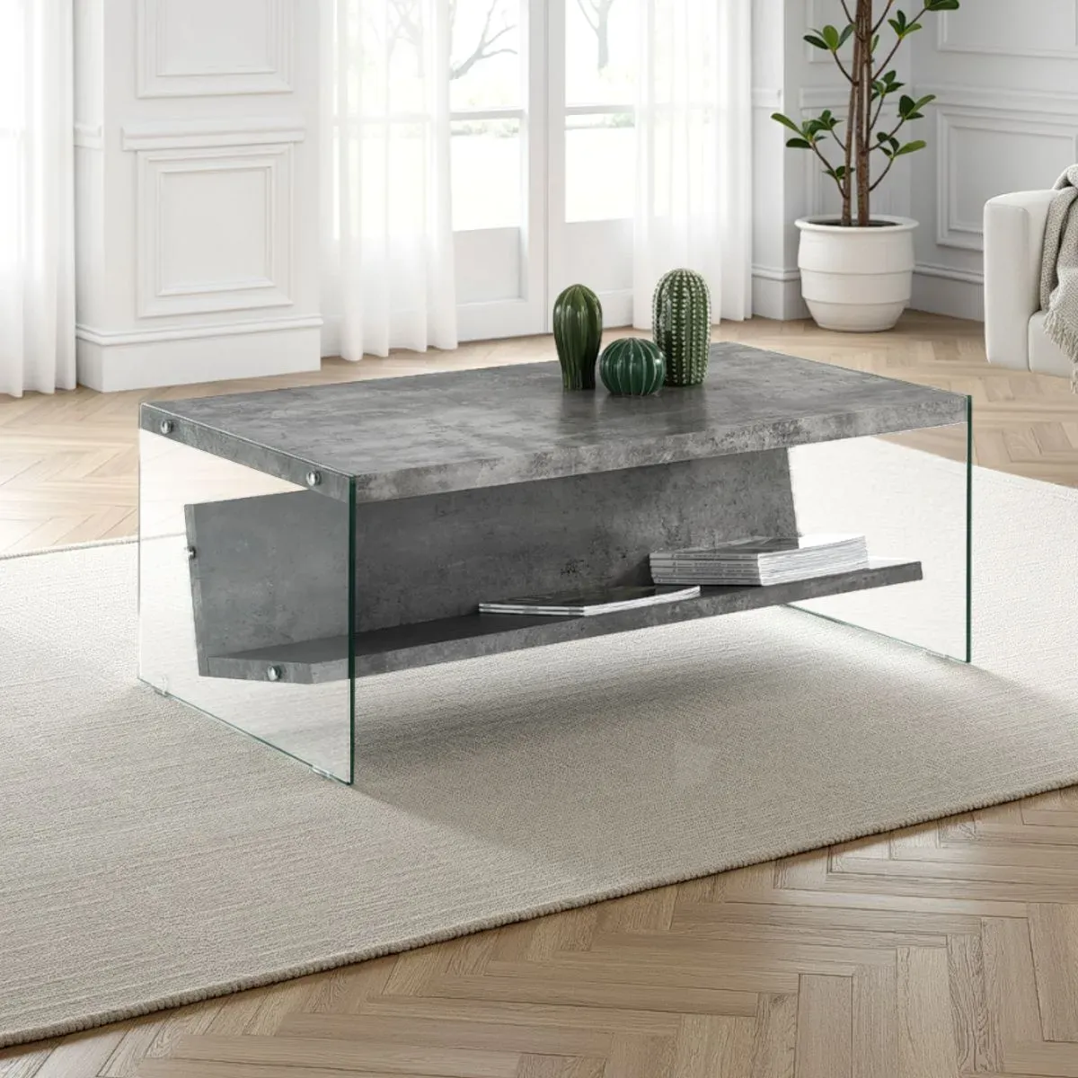 Tavolino Nancy Cement Tomasucci con ripiano porta riviste effetto cemento