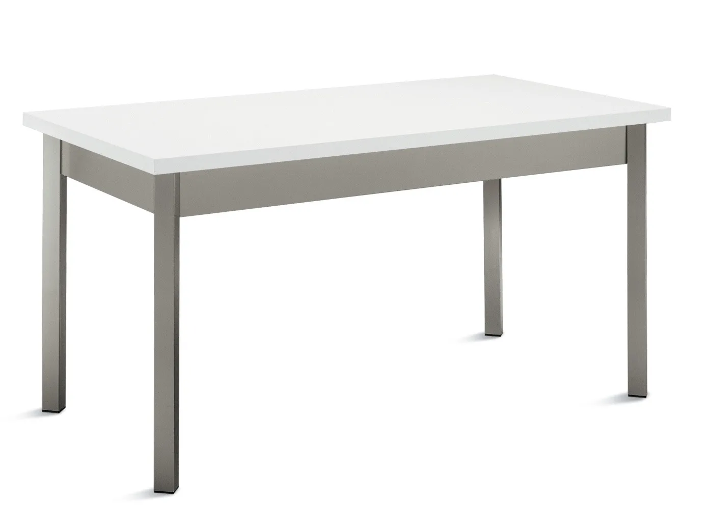 Tavolo Duetto Scavolini su fondo bianco, con piano bianco, fascia e gambe grigie
