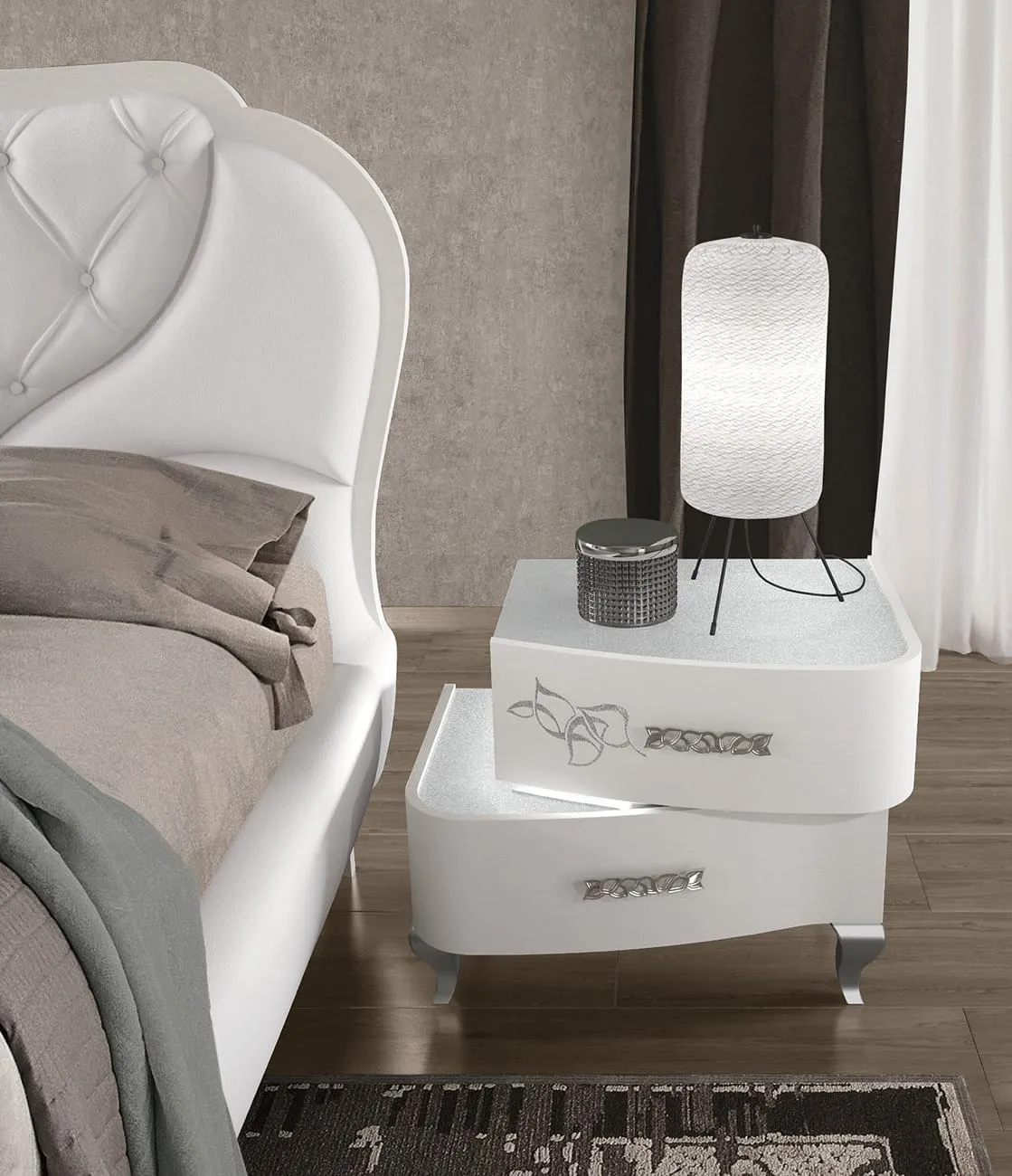 Comodino Smeraldo Adriatica con cassetti sfalsati e lampada