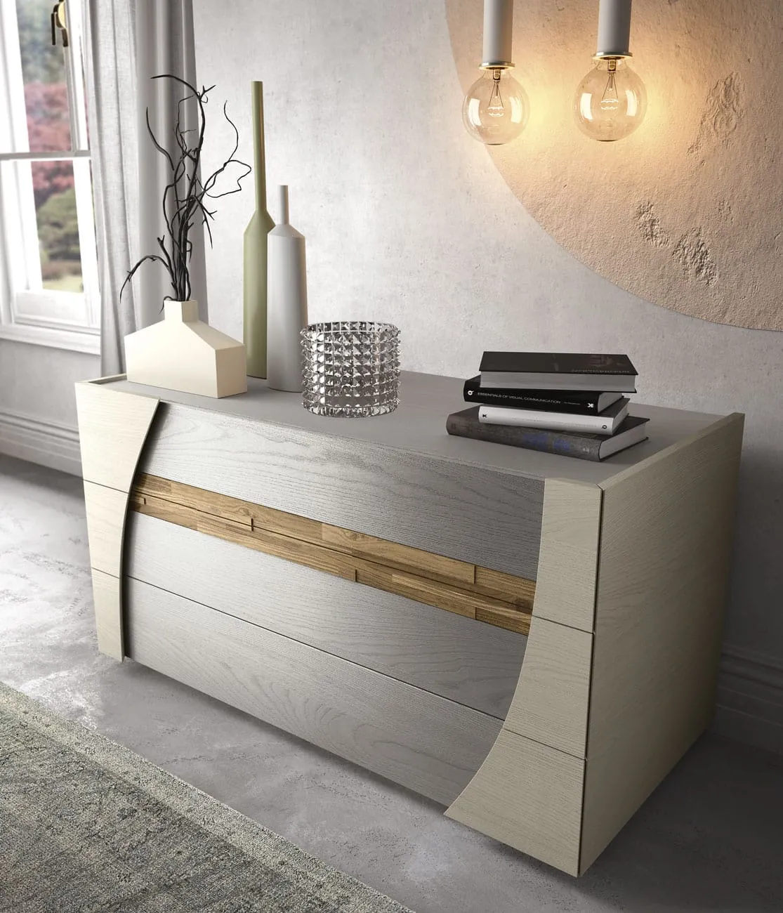 Comò Reflex Adriatica con fianco curvo e fascia in Legnopan