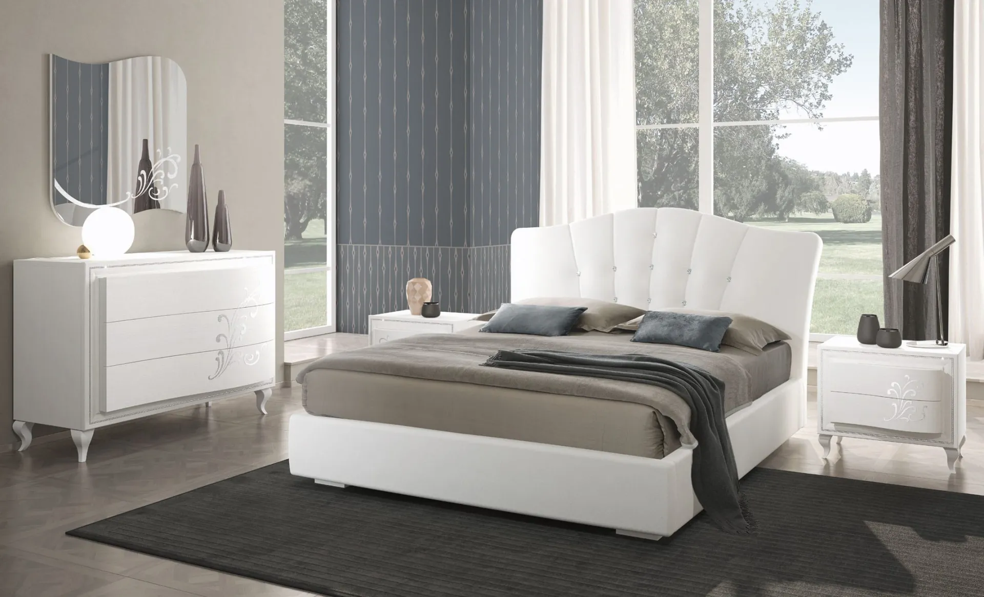 Letto Silvia Adriatica con comò bianco e specchiera