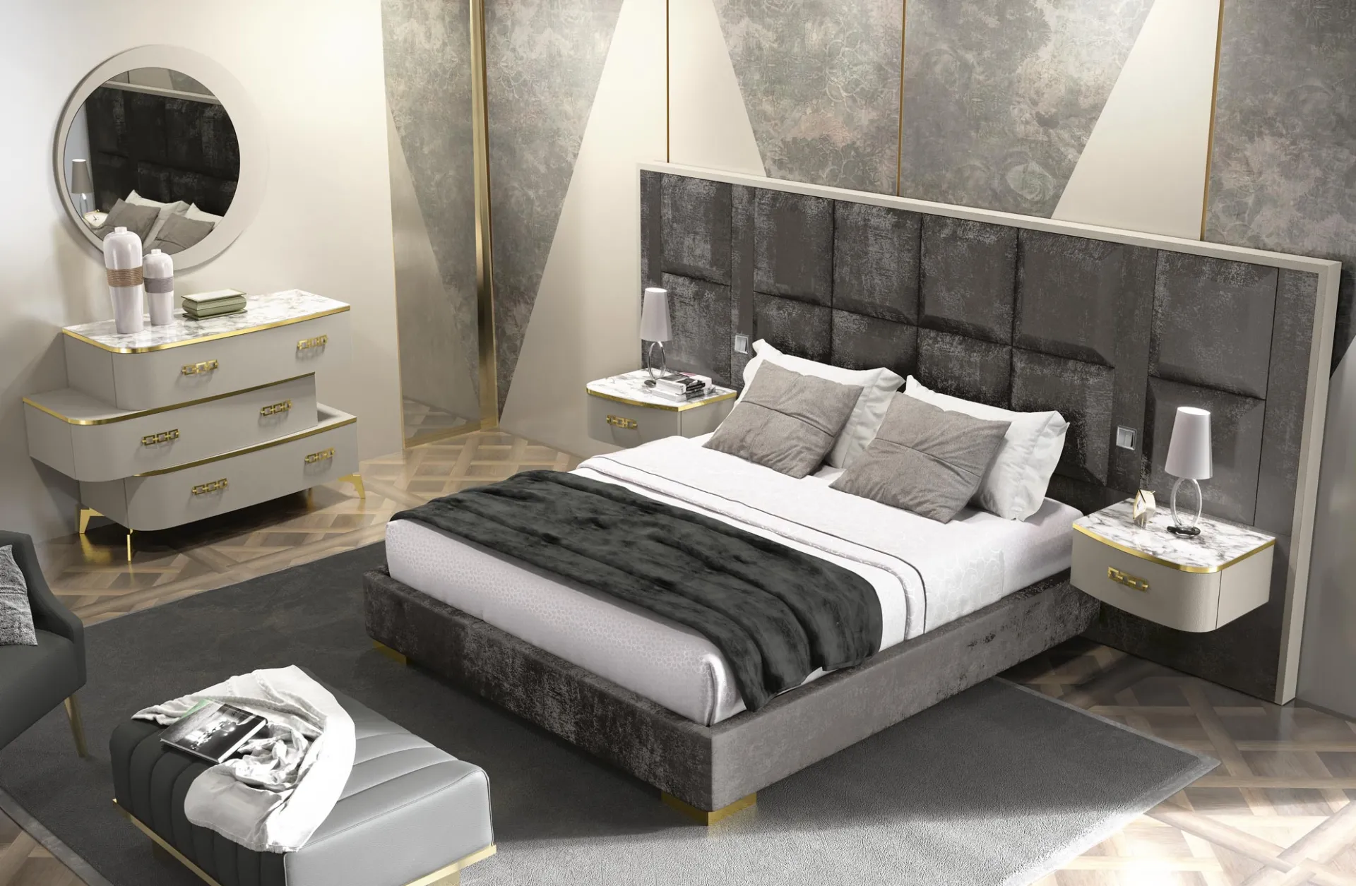 Letto Meraviglia Adriatica grigio scuro con giroletto imbottito