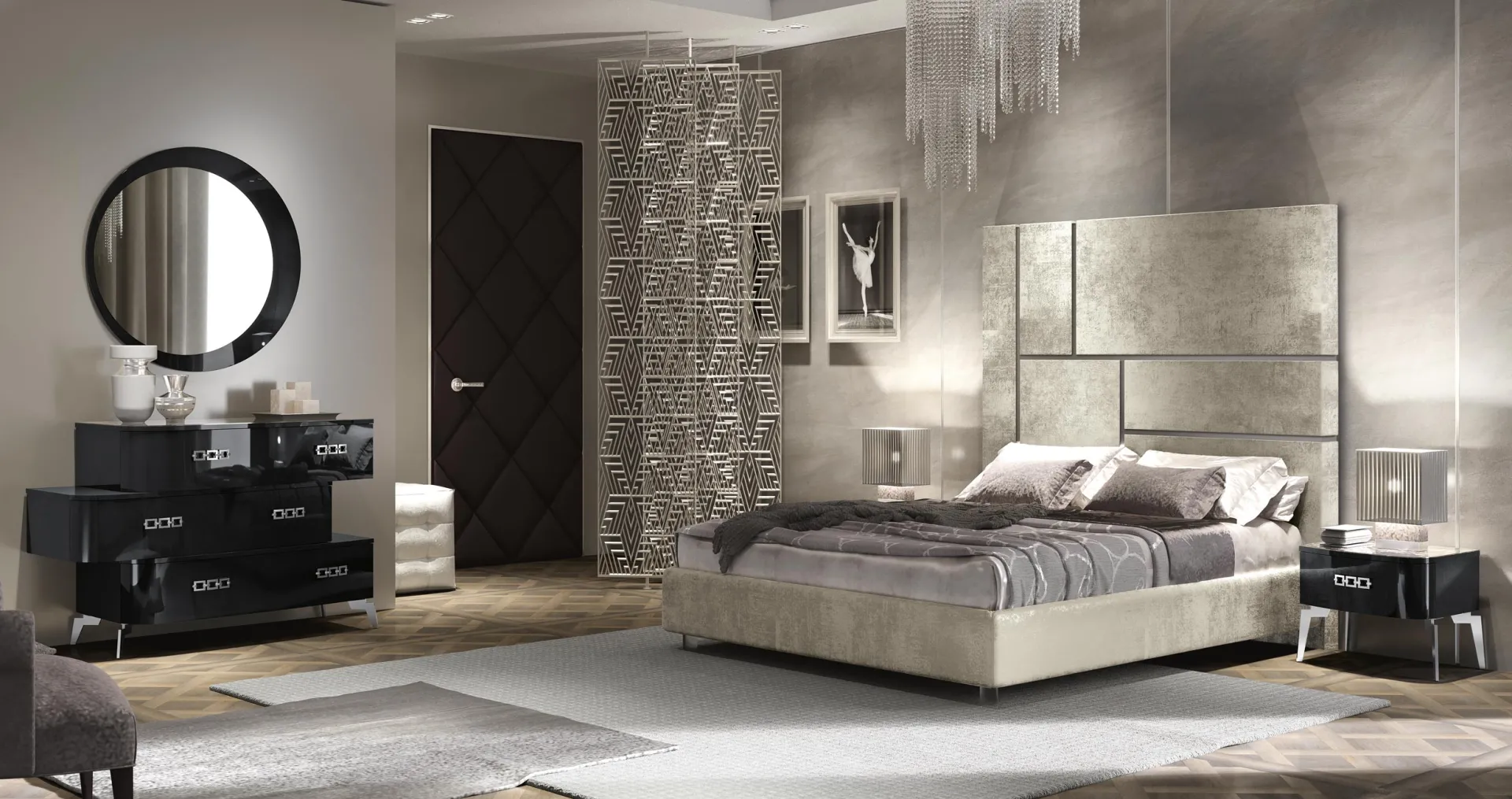 Camera Luxury con letto Astra Adriatica e specchio tondo