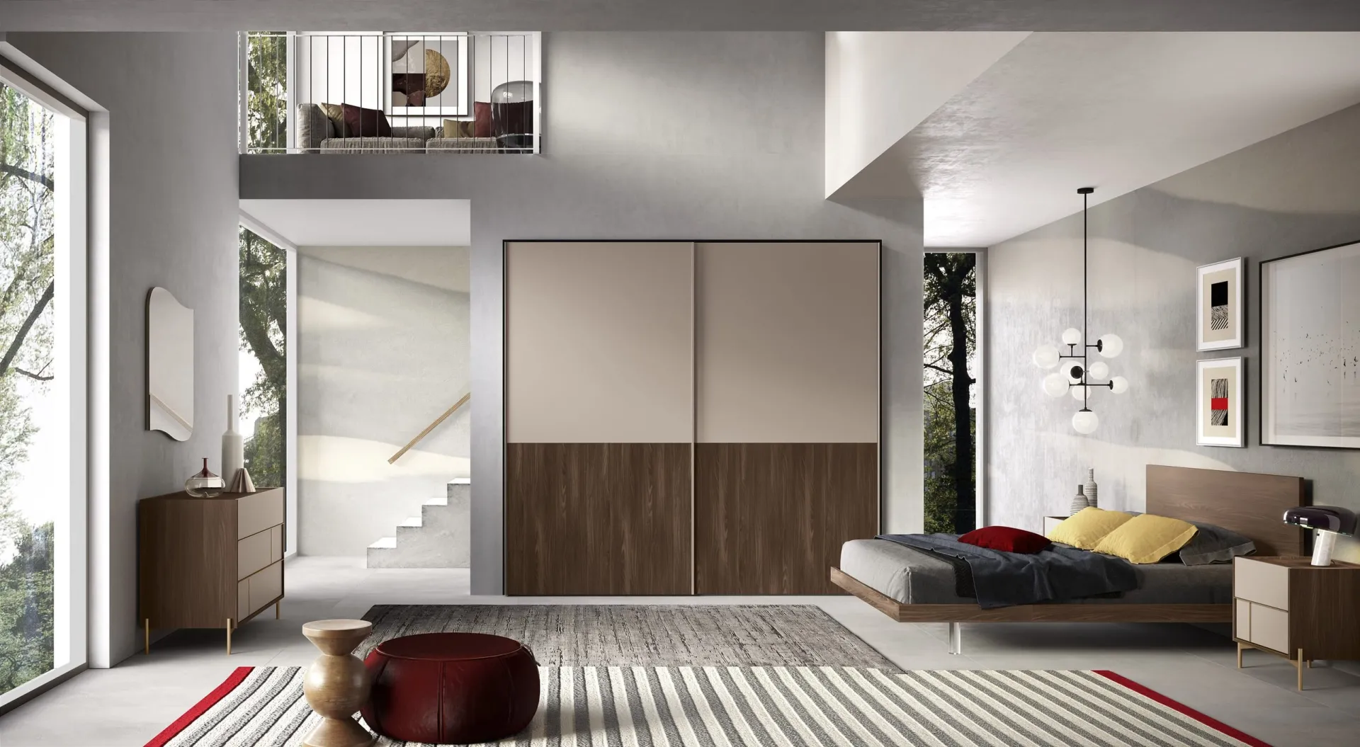 Letto Plank Adriatica noce con armadio scorrevole