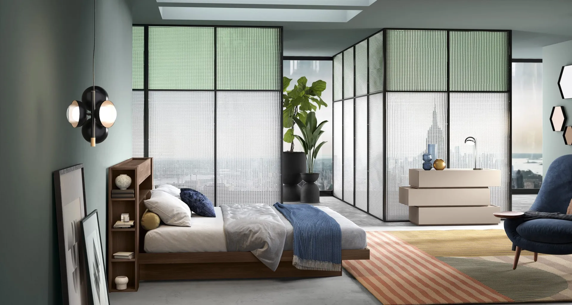Camera con letto Hole Adriatica e armadio con ante in vetro