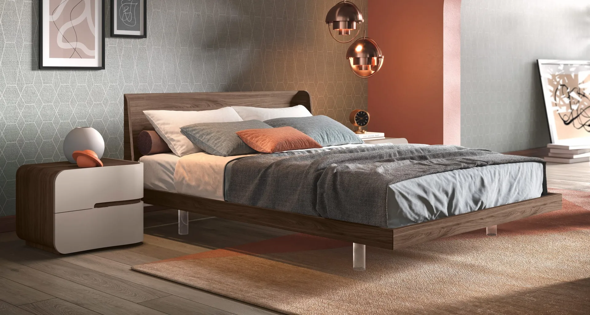 Letto Desmo Adriatica basso con parete color terracotta