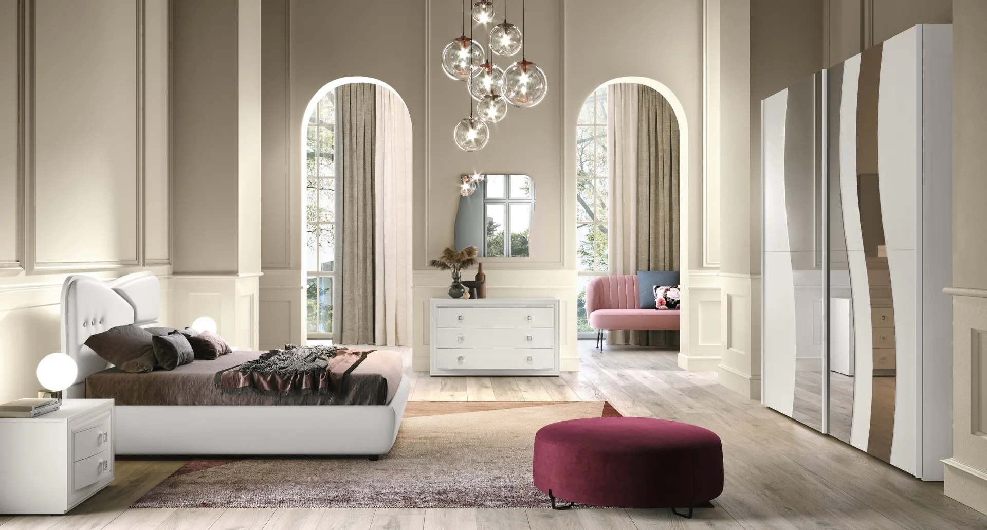 Camera con letto Dolly Adriatica, archi e pouf bordeaux