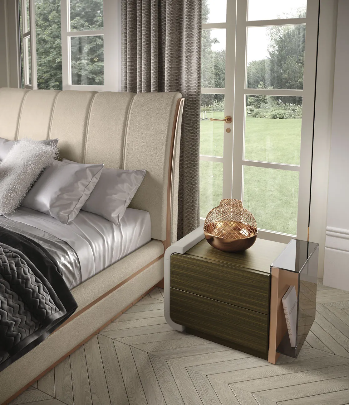 Letto Era Adriatica con comodino verde scuro