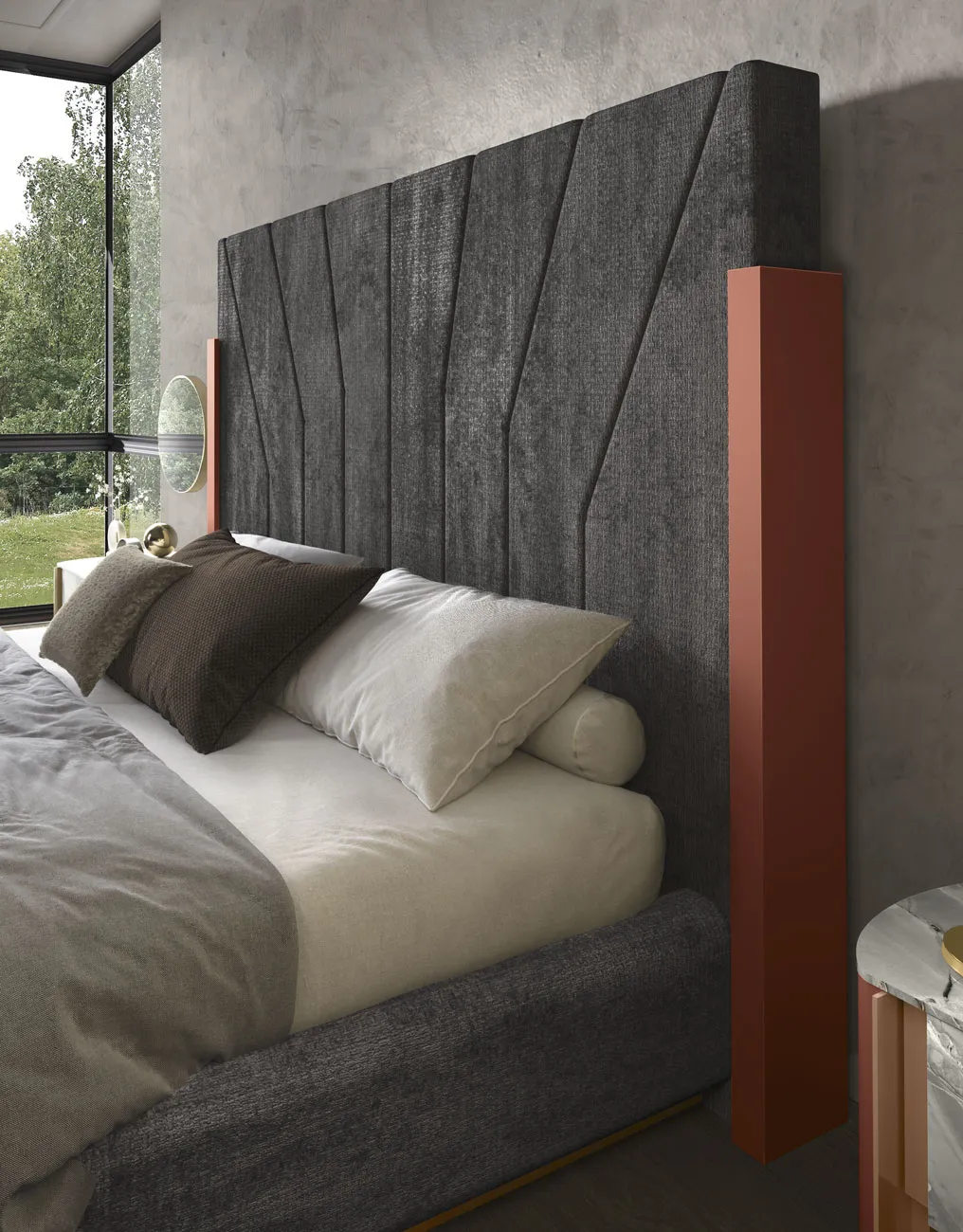 Letto Crono Adriatica con testiera antracite e fascia color rame