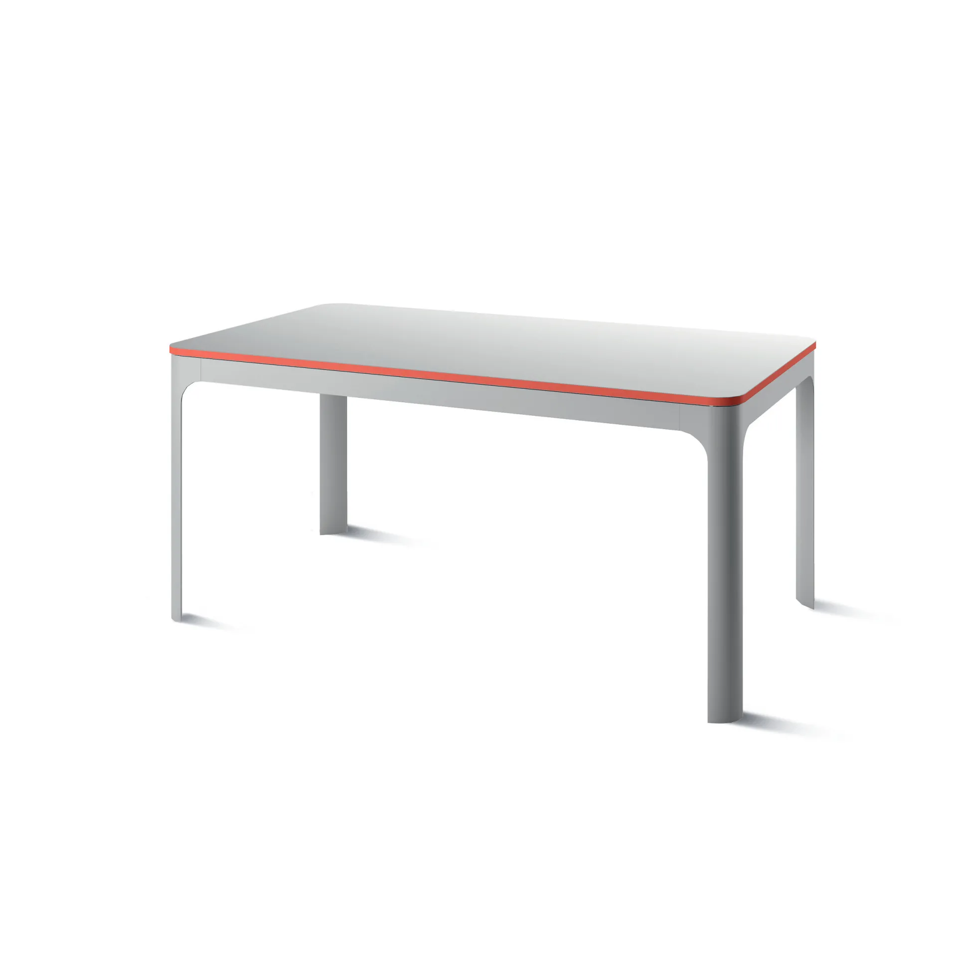 Tavolo Dandy Plus Scavolini su fondo bianco, con piano bianco bordato rosso e gambe grigie