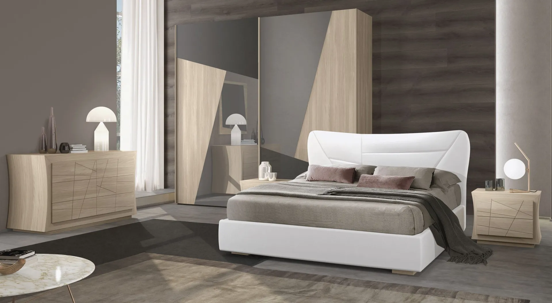 Camera con armadio Cover Adriatica e letto imbottito bianco