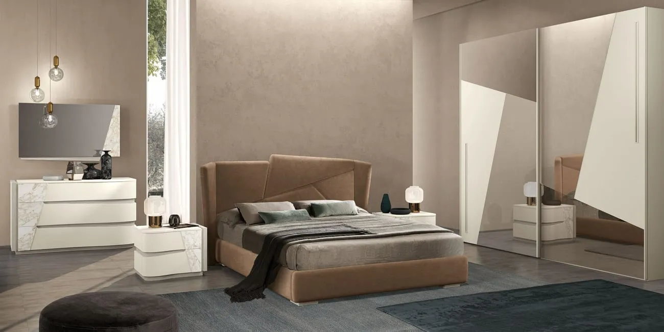 Camera con armadio Twist Adriatica a specchio e letto imbottito