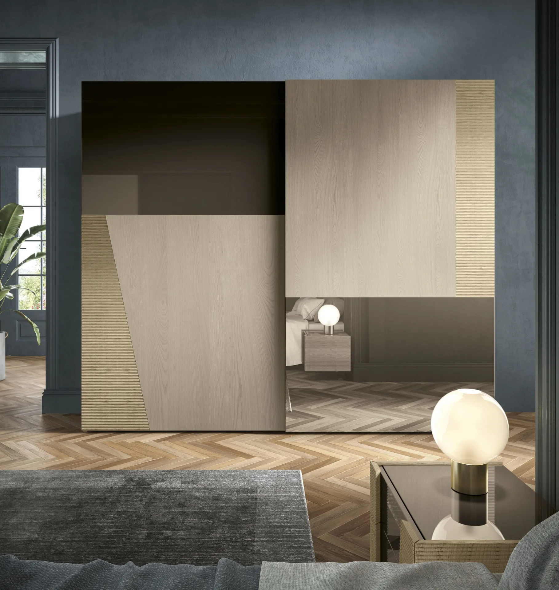 Armadio Line Adriatica beige con campitura scura in soggiorno notte